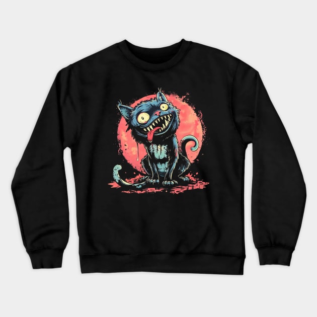 Creepy Cat Zombie Crewneck Sweatshirt by OscarVanHendrix